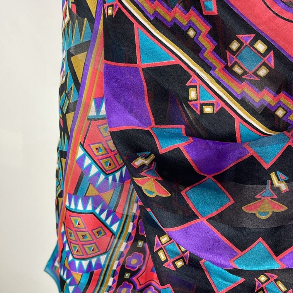 Multicolored Patterned Polyester Square Scarf - image 2